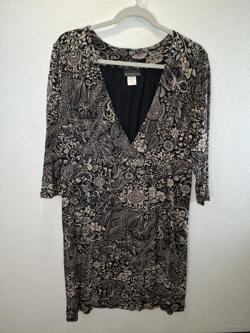 Athleta Black & Cream Paisley Wrap-Style Dress Size S